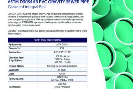 D3034 IB PVC Gravity Sewer Pipe Product Specification