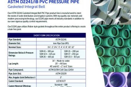ASTM D2241/IB PVC Pressure Pipe Product Specification