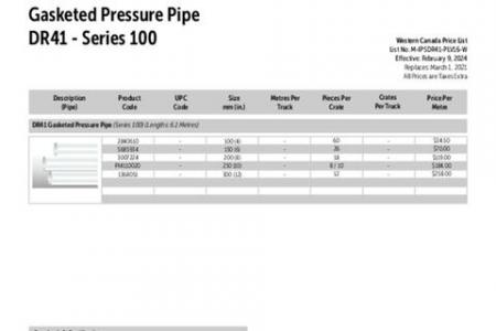 IPS Gasketed Pressure Pipe DR41 - Series 100 (Western)